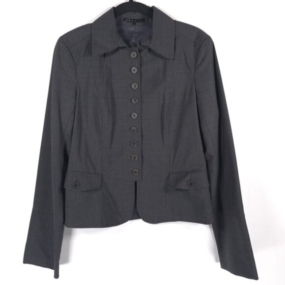 Theory WOOL Blend USA🇺🇸MADE Button Up Collared Crop Blazer Jacket Size 10